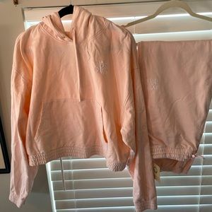 For Days - classic high waist jogger with crop matching hoodie. Baby pink